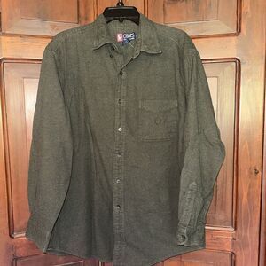 Mens Chaps Ralph Lauren Button Down Shirt Sz Large Dark Green Flannel Collared